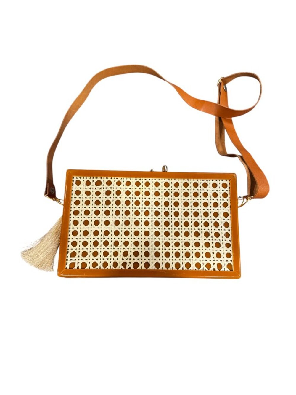 Martha Campos Brazilian Acrylic Rattan Cane Box Clutch Crossbody Bag
